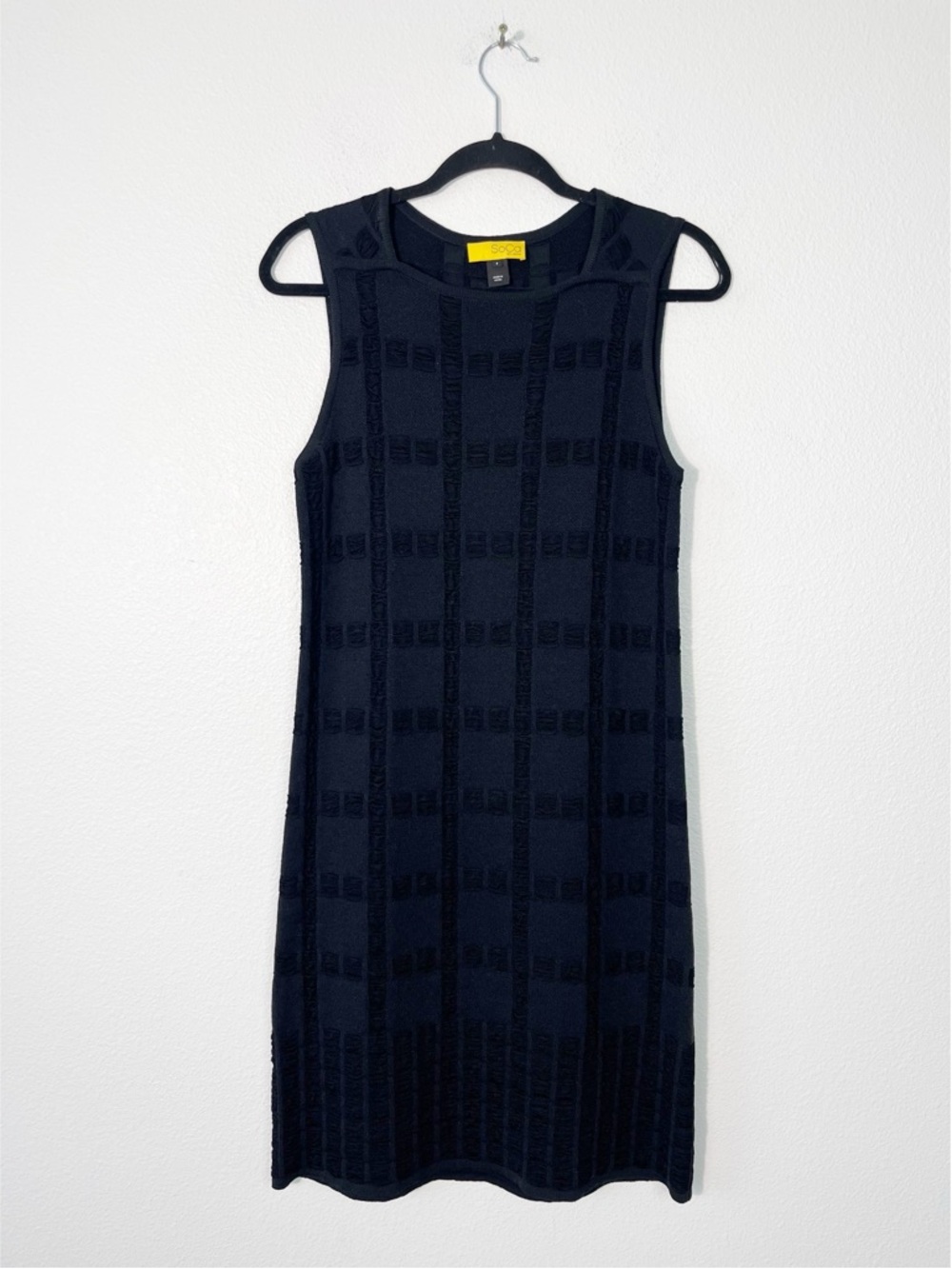 SoCa St. John Wool Blend Textured Knit Black Shift Dress Sleeveless Black Sz 2/4